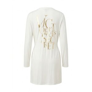 Victoria's Secret Ivory Gold Foil Logo Short Jersey Robe White Long Sleeve M/M